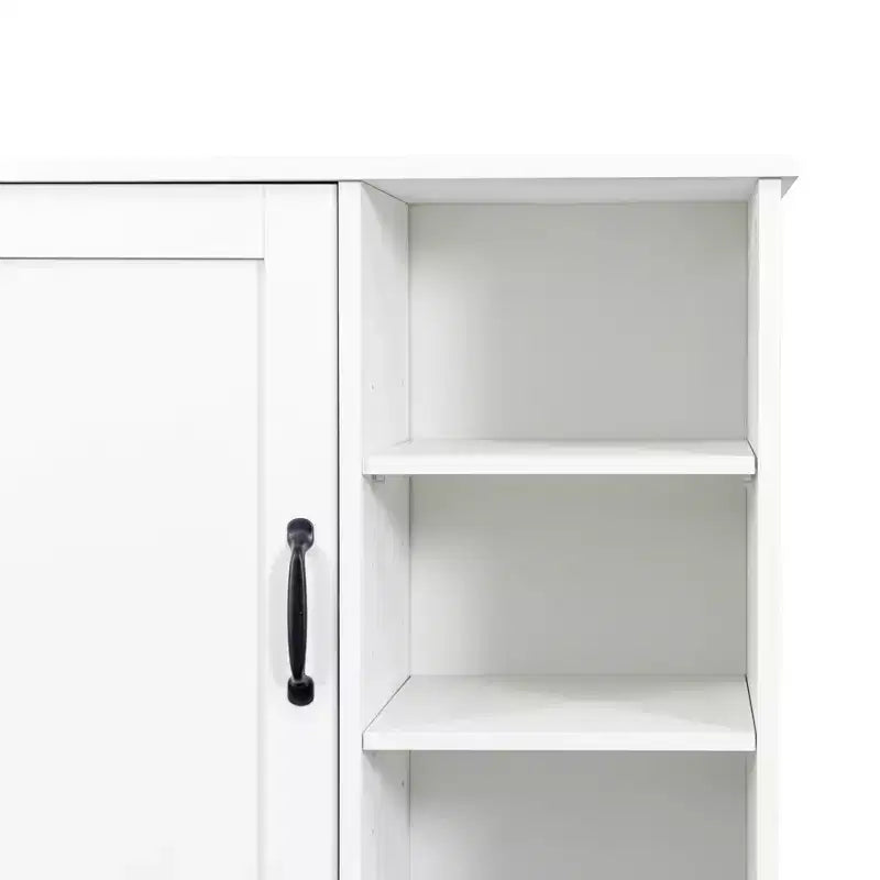 63 White Freestanding Laundry Cabinet-Particle Board+MDF, Tilt-Out Hamper, Adjustable Shelves & Multiple Storage