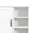 Mobile lavanderia bianco a colonna da 63 cm - truciolare+MDF, cesto portabiancheria inclinabile, ripiani regolabili e spazi di archiviazione multipli