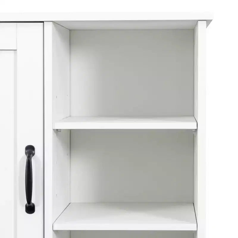 63 White Freestanding Laundry Cabinet-Particle Board+MDF, Tilt-Out Hamper, Adjustable Shelves & Multiple Storage