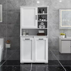 Mobile lavanderia bianco a colonna da 63 cm - truciolare+MDF, cesto portabiancheria inclinabile, ripiani regolabili e spazi di archiviazione multipli