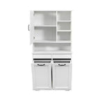 Mobile lavanderia bianco a colonna da 63 cm - truciolare+MDF, cesto portabiancheria inclinabile, ripiani regolabili e spazi di archiviazione multipli