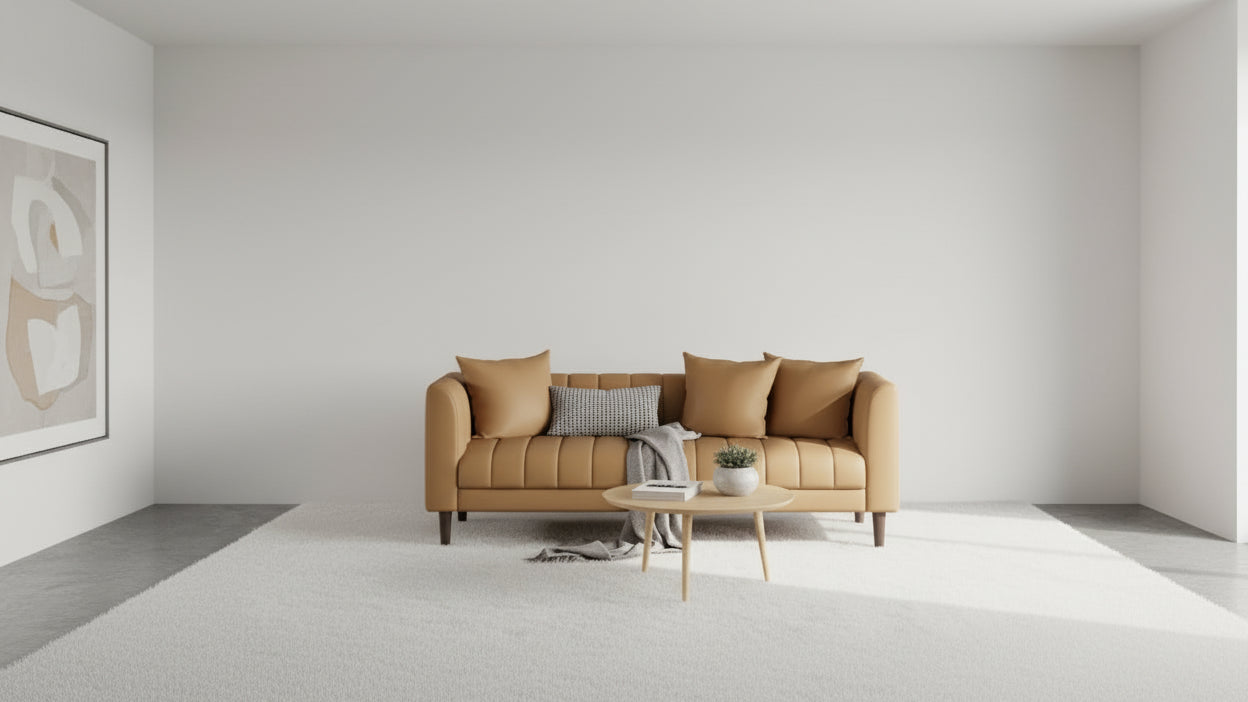 3-Seater Striped Sofa | Orange Other Materials | For Living Room, Apartment