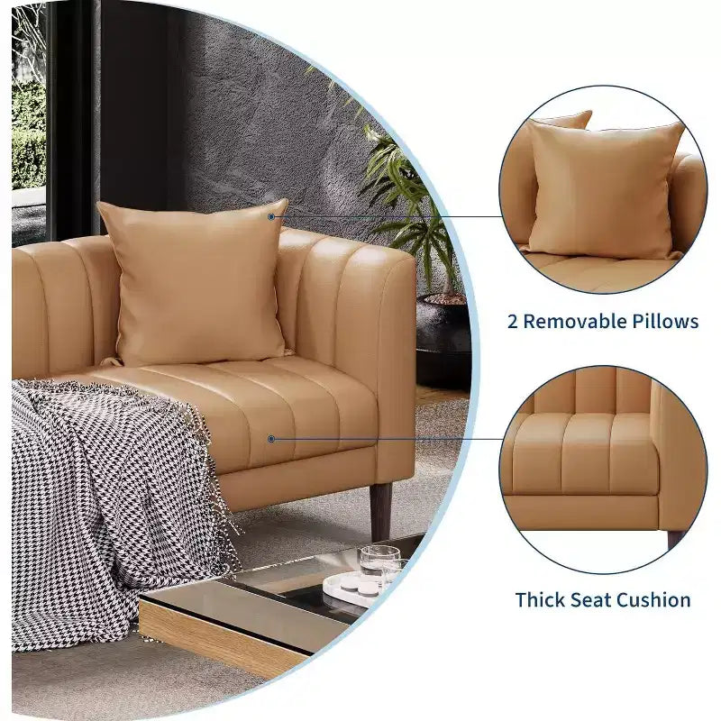 3-Seater Striped Sofa | Orange Other Materials | For Living Room, Apartment