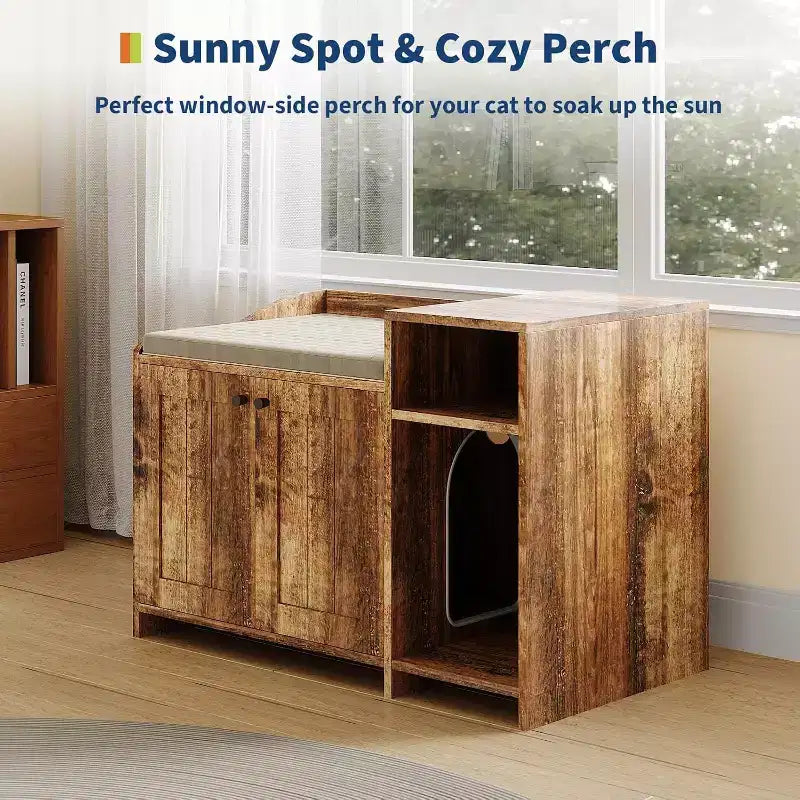 Hidden Litter Box Cabinet with Storage, Modern End Table Style, White Particleboard Cat Toilet House for Indoor Cats, Odor Control & Privacy Design