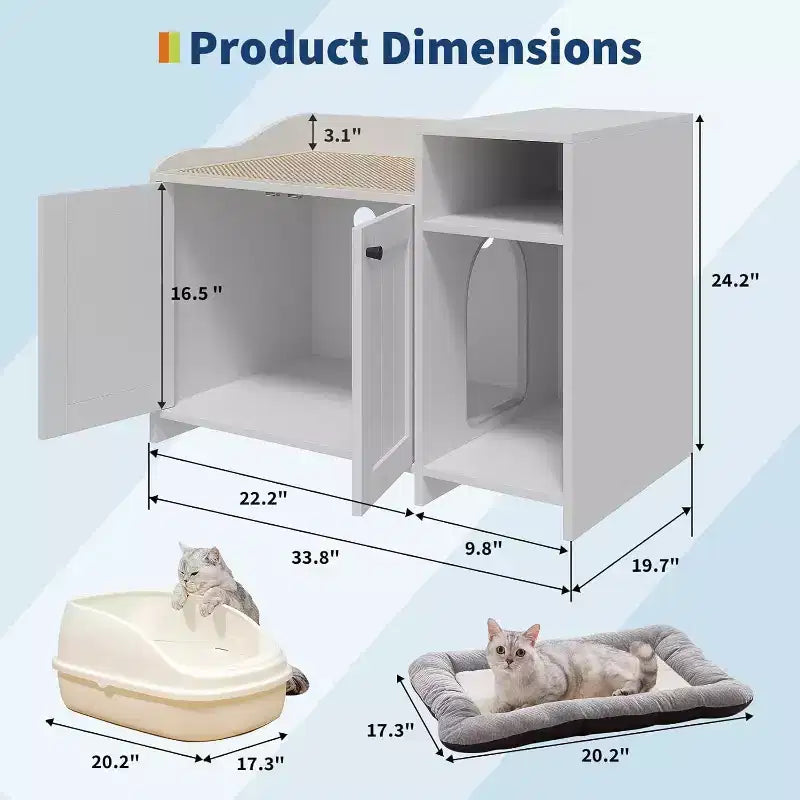 Hidden Litter Box Cabinet with Storage, Modern End Table Style, White Particleboard Cat Toilet House for Indoor Cats, Odor Control & Privacy Design