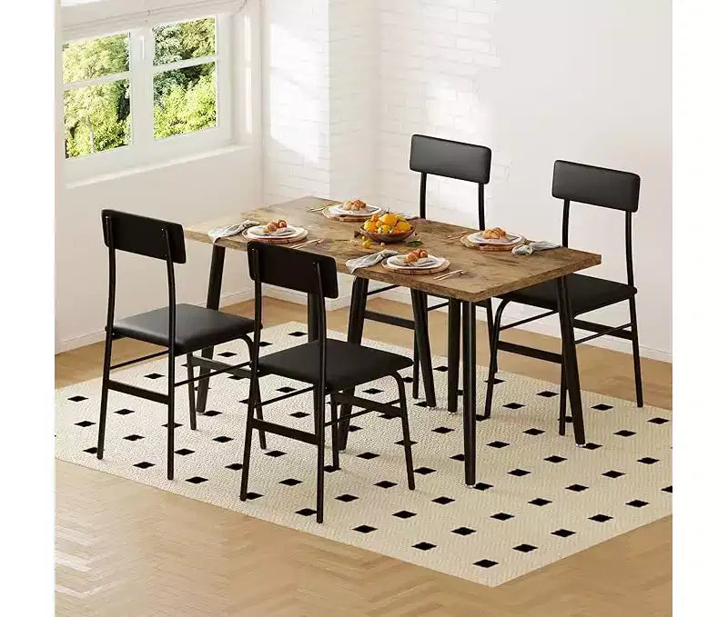 Compact 3-Piece Dining Set for 2 Space-Saving Wood & Metal Table with 2 Upholstered Chairs Ideal for Apartments & Breakfast Nooks
