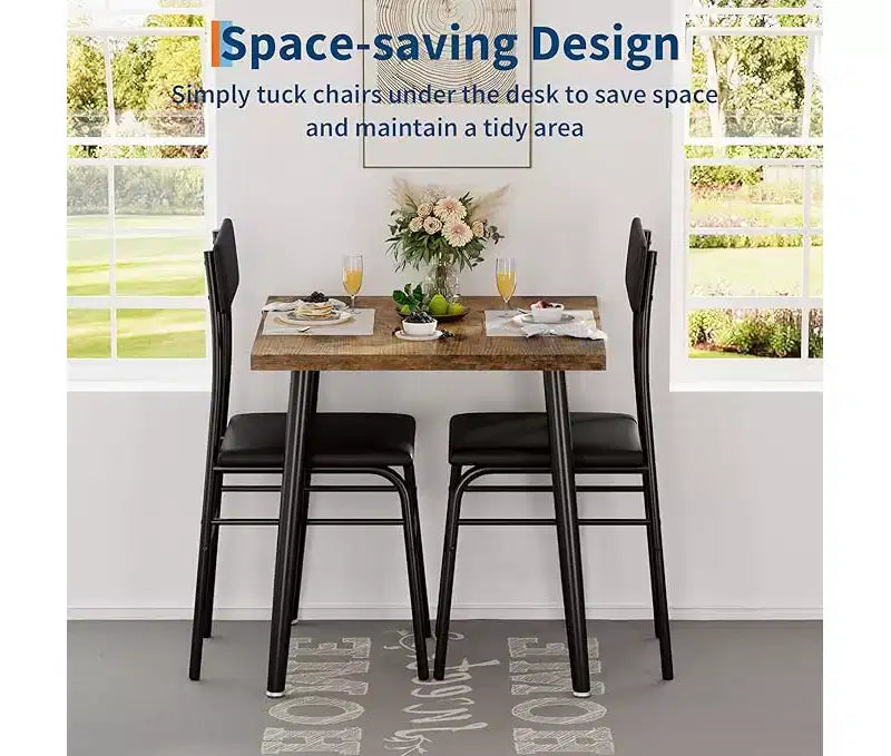 Compact 3-Piece Dining Set for 2 Space-Saving Wood & Metal Table with 2 Upholstered Chairs Ideal for Apartments & Breakfast Nooks