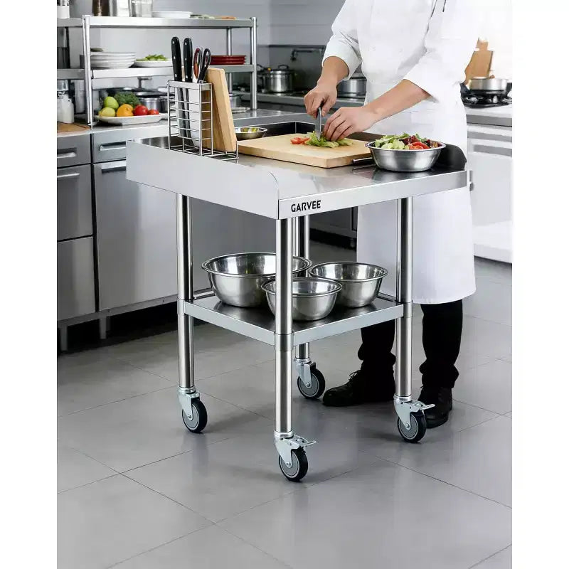 Stainless Steel Table for Prep & Work with Caster Wheels ,Metal Commercial Kitchen Heavy Duty Table with Adjustable Under Shelf for Restaurant