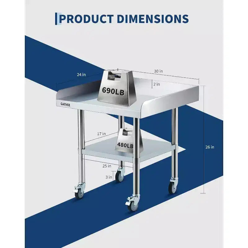 Stainless Steel Table for Prep & Work with Caster Wheels ,Metal Commercial Kitchen Heavy Duty Table with Adjustable Under Shelf for Restaurant