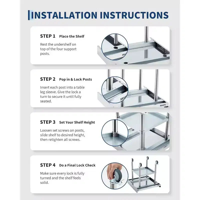 Stainless Steel Table for Prep & Work with Caster Wheels ,Metal Commercial Kitchen Heavy Duty Table with Adjustable Under Shelf for Restaurant