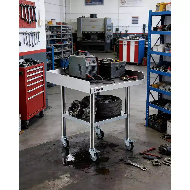 Stainless Steel Table for Prep & Work with Caster Wheels ,Metal Commercial Kitchen Heavy Duty Table with Adjustable Under Shelf for Restaurant
