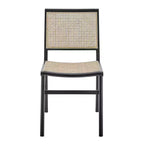  Natural and Black Solid Wood and Cane Partially Open Back Dining Side Chair