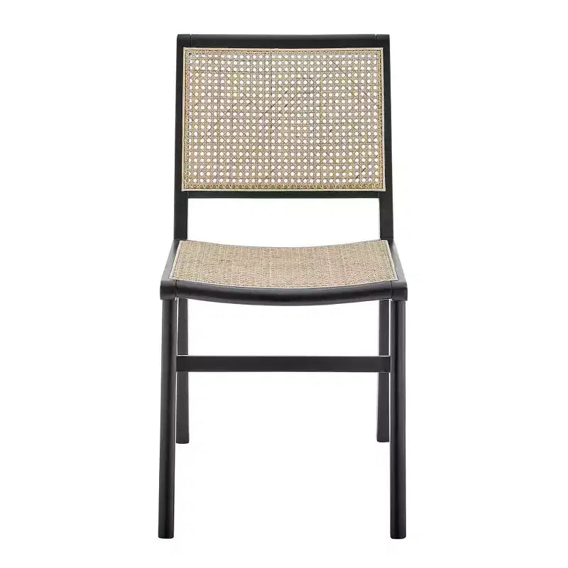  Natural and Black Solid Wood and Cane Partially Open Back Dining Side Chair