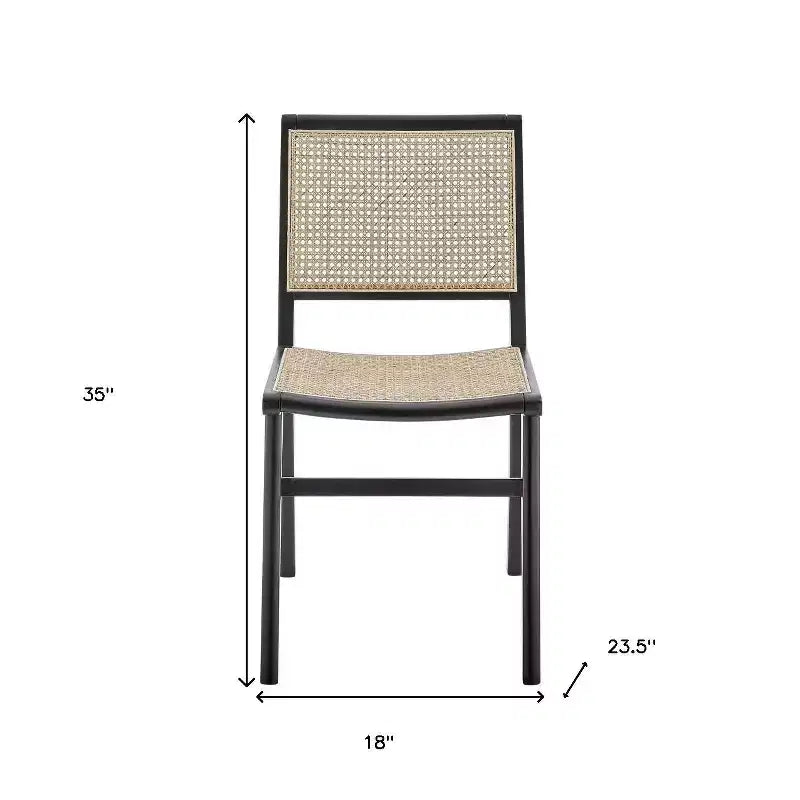 Natural and Black Solid Wood and Cane Partially Open Back Dining Side Chair