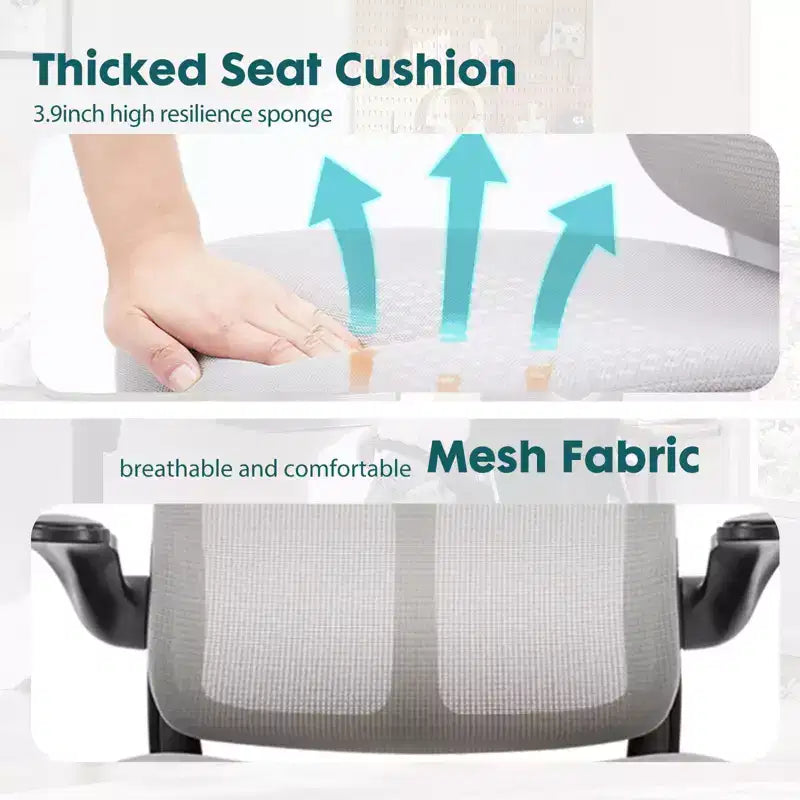 Ergonomic Computer Chair with Flip-up Armrests, Desk Chair with Lumbar Support, Rolling Swivel Chair Computer Chair for Home, Office