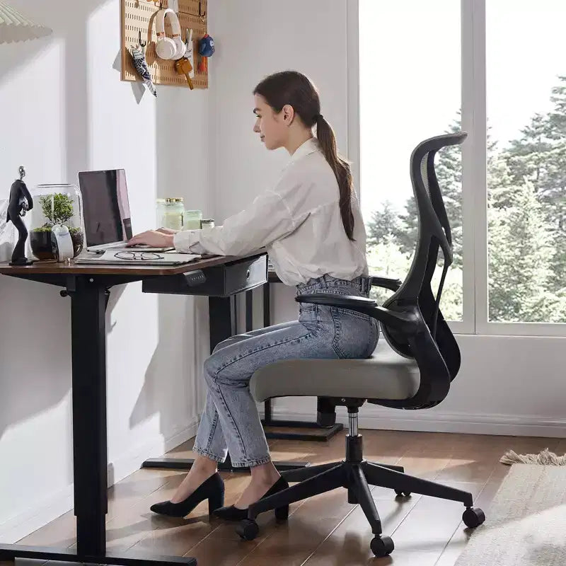 Ergonomic Computer Chair with Flip-up Armrests, Desk Chair with Lumbar Support, Rolling Swivel Chair Computer Chair for Home, Office
