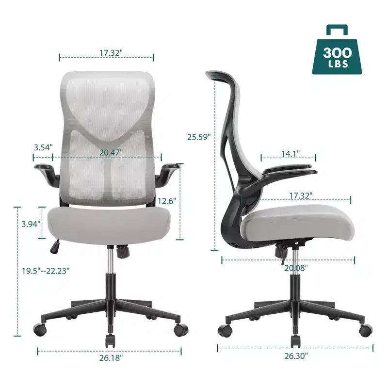 Ergonomic Computer Chair with Flip-up Armrests, Desk Chair with Lumbar Support, Rolling Swivel Chair Computer Chair for Home, Office