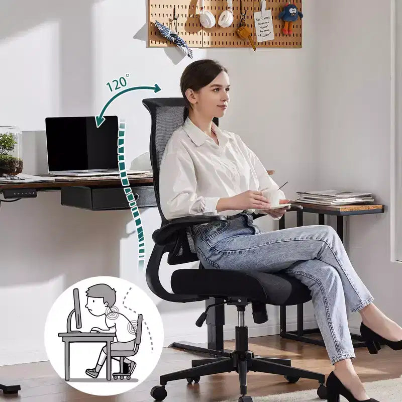 Ergonomic Computer Chair with Flip-up Armrests, Desk Chair with Lumbar Support, Rolling Swivel Chair Computer Chair for Home, Office