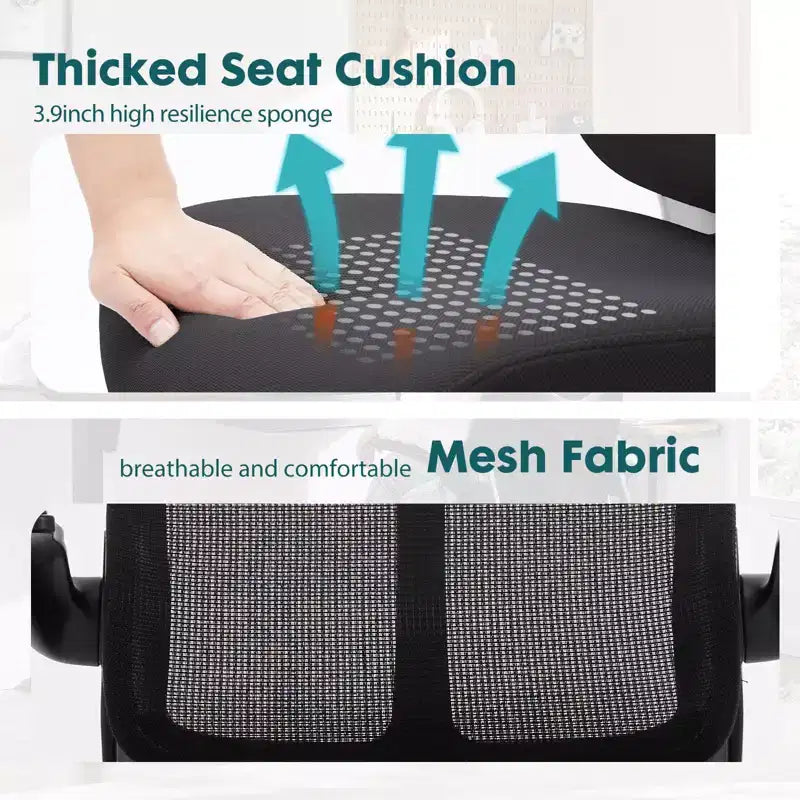 Ergonomic Computer Chair with Flip-up Armrests, Desk Chair with Lumbar Support, Rolling Swivel Chair Computer Chair for Home, Office