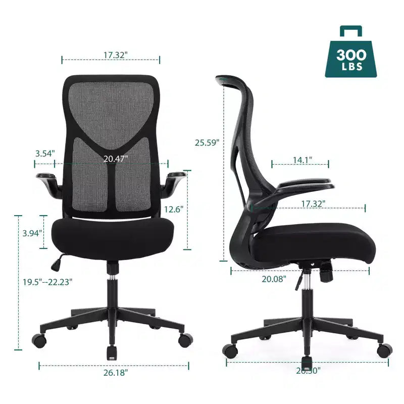 Ergonomic Computer Chair with Flip-up Armrests, Desk Chair with Lumbar Support, Rolling Swivel Chair Computer Chair for Home, Office