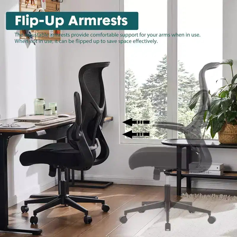 Ergonomic Computer Chair with Flip-up Armrests, Desk Chair with Lumbar Support, Rolling Swivel Chair Computer Chair for Home, Office