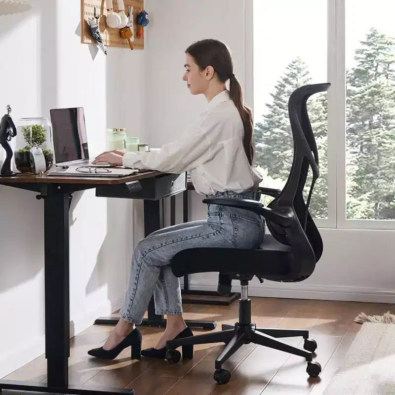 Ergonomic Computer Chair with Flip-up Armrests, Desk Chair with Lumbar Support, Rolling Swivel Chair Computer Chair for Home, Office