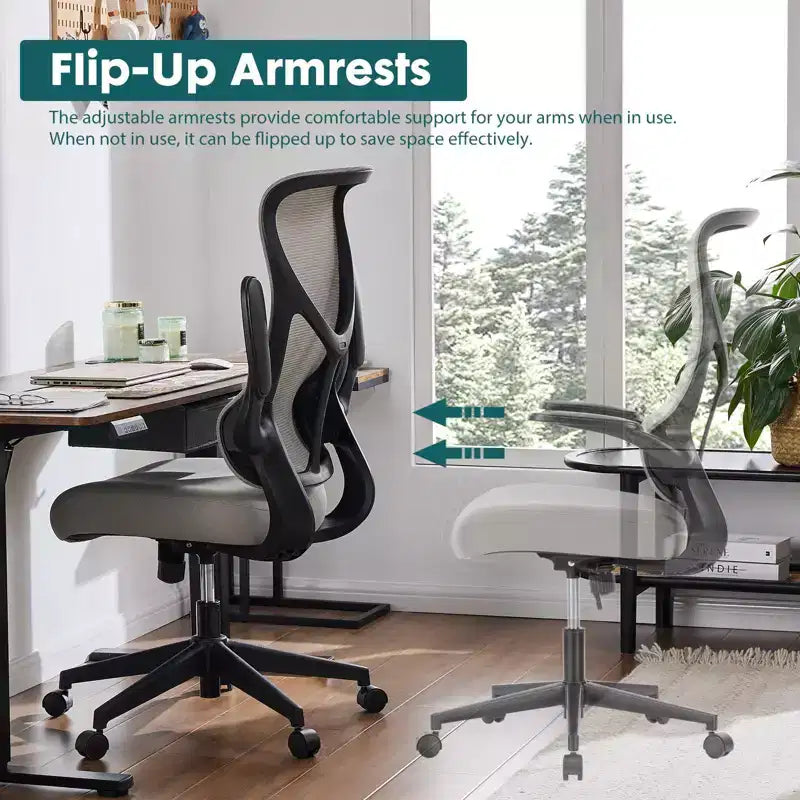 Ergonomic Computer Chair with Flip-up Armrests, Desk Chair with Lumbar Support, Rolling Swivel Chair Computer Chair for Home, Office