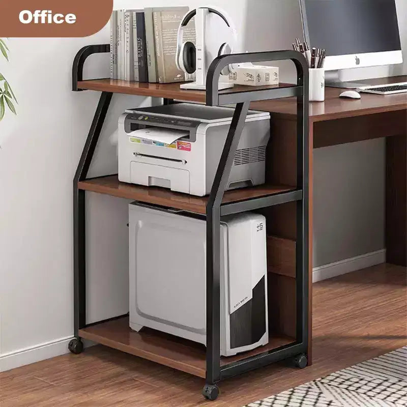 3 Tier Printer Stand on Wheels, Mobile Printer Table with Storage Shelves, Rolling Printer Cart for Home Office