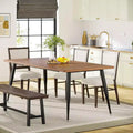 70.9 Inch Large Rectangular Dining Table Kitchen Furniture, Brown+Black