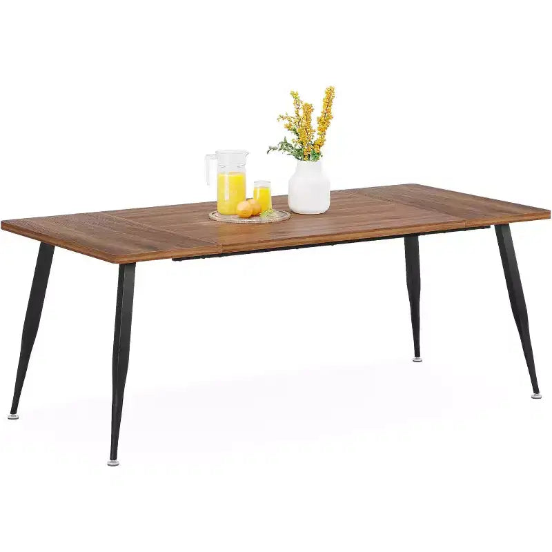 70.9 Inch Large Rectangular Dining Table Kitchen Furniture, Brown+Black