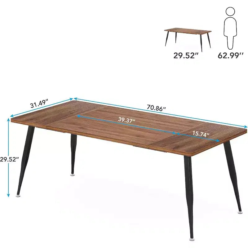 70.9 Inch Large Rectangular Dining Table Kitchen Furniture, Brown+Black