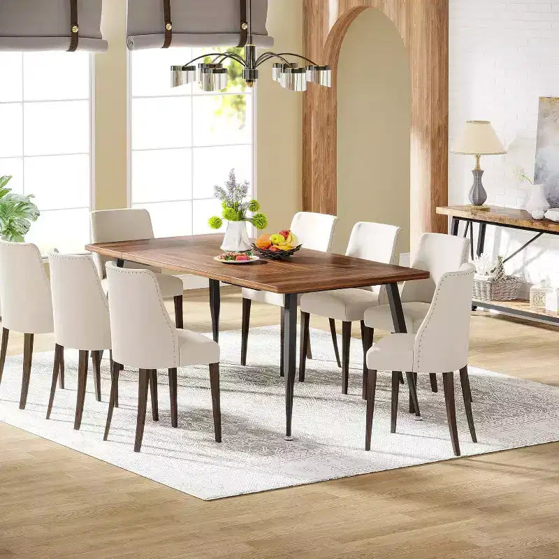 70.9 Inch Large Rectangular Dining Table Kitchen Furniture, Brown+Black