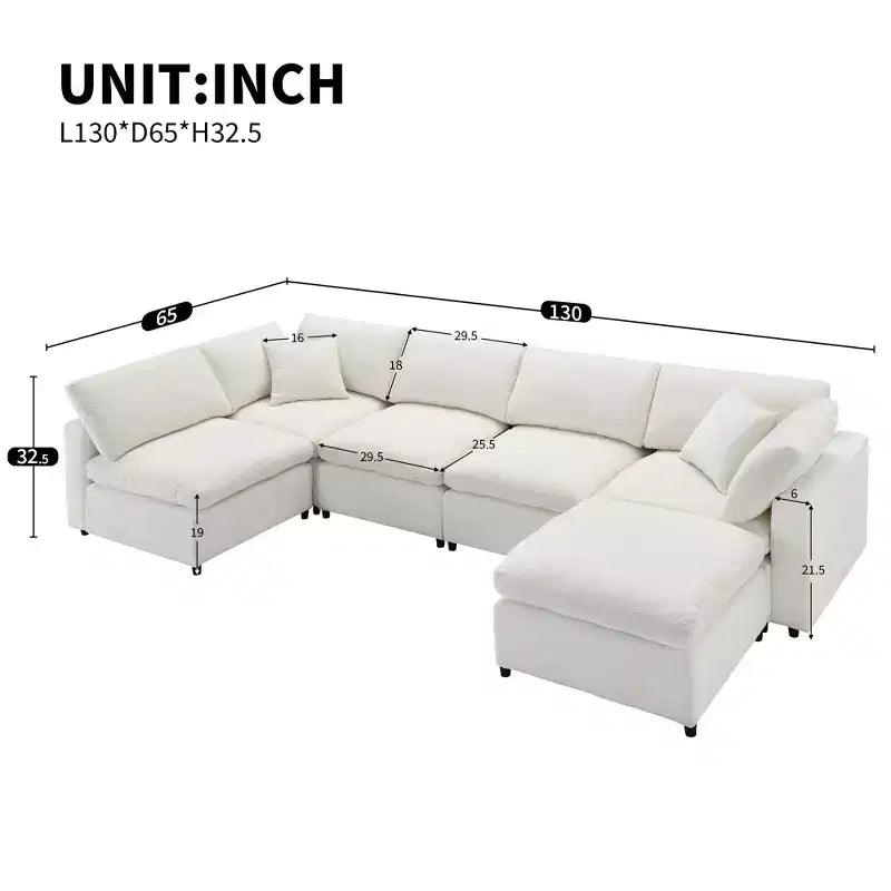 6-Piece Modular Chenille Cloud Sofa Bed with Ottoman
