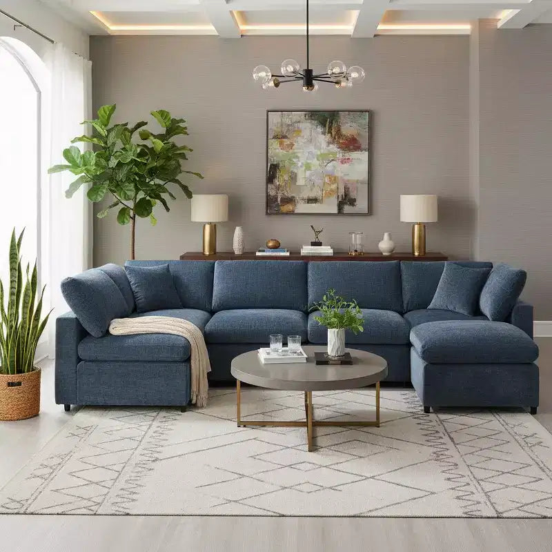 6-Piece Modular Chenille Cloud Sofa Bed with Ottoman