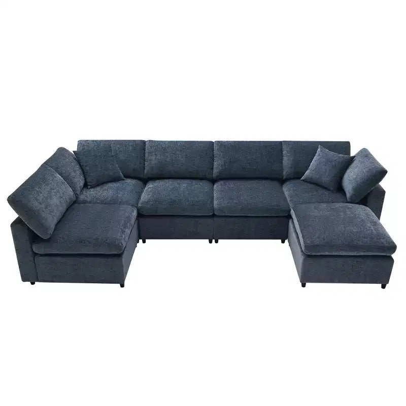 6-Piece Modular Chenille Cloud Sofa Bed with Ottoman