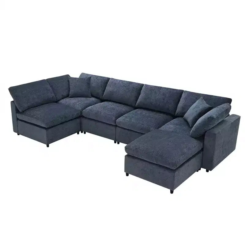 6-Piece Modular Chenille Cloud Sofa Bed with Ottoman
