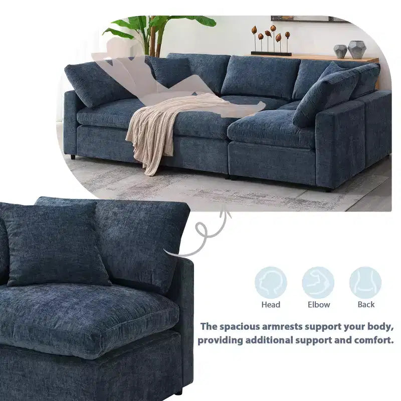 6-Piece Modular Chenille Cloud Sofa Bed with Ottoman