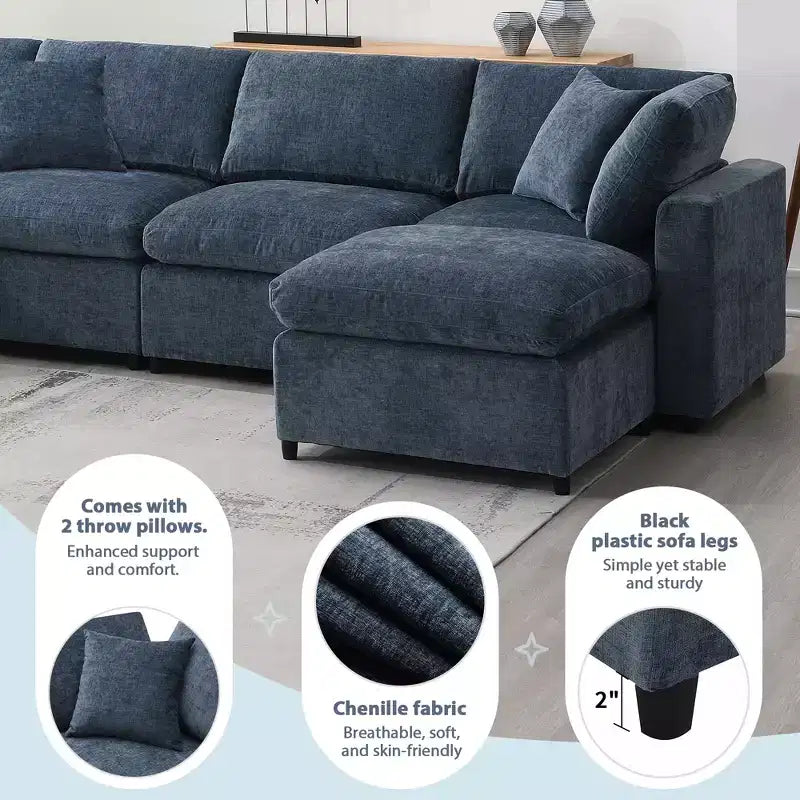 6-Piece Modular Chenille Cloud Sofa Bed with Ottoman