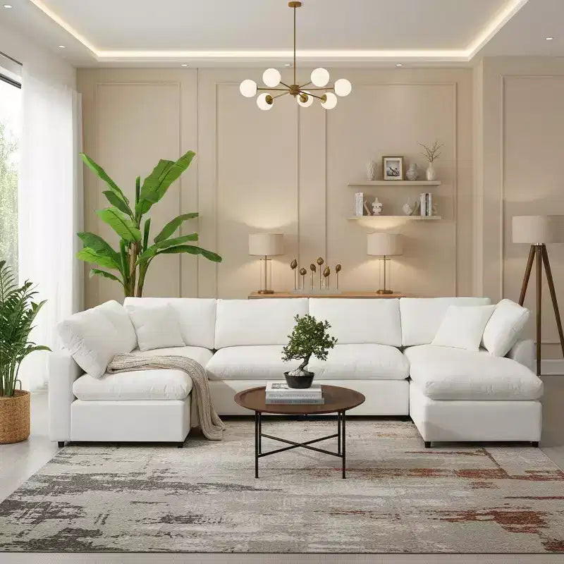 6-Piece Modular Chenille Cloud Sofa Bed with Ottoman
