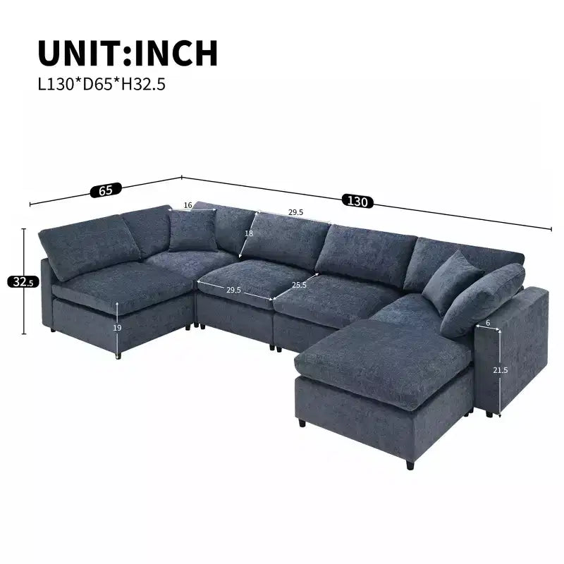 6-Piece Modular Chenille Cloud Sofa Bed with Ottoman