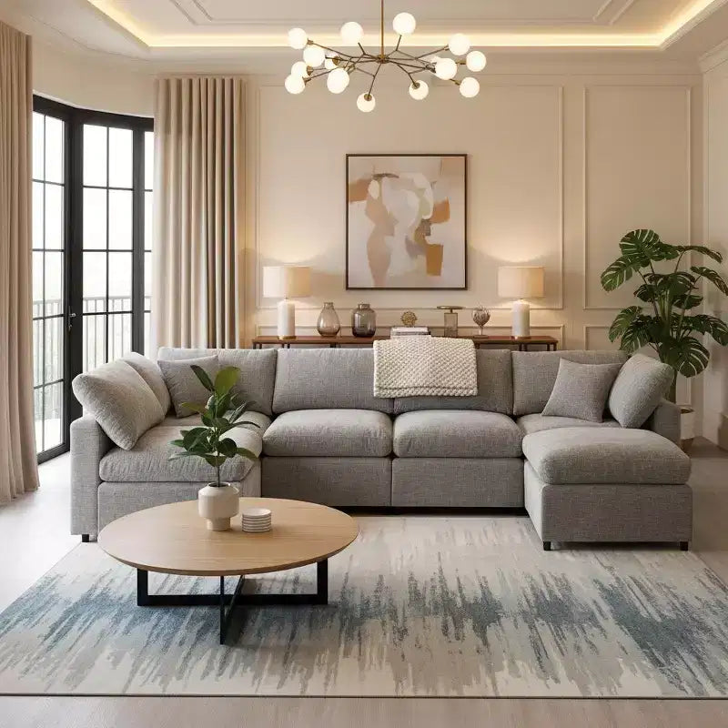6-Piece Modular Chenille Cloud Sofa Bed with Ottoman