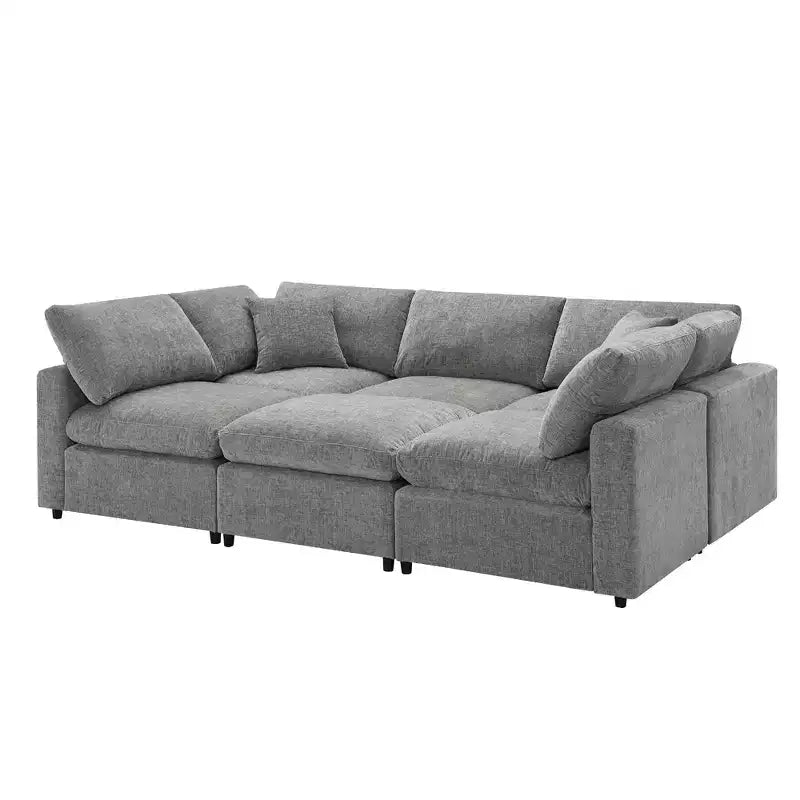 6-Piece Modular Chenille Cloud Sofa Bed with Ottoman