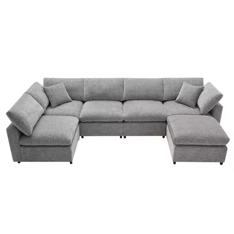 6-Piece Modular Chenille Cloud Sofa Bed with Ottoman