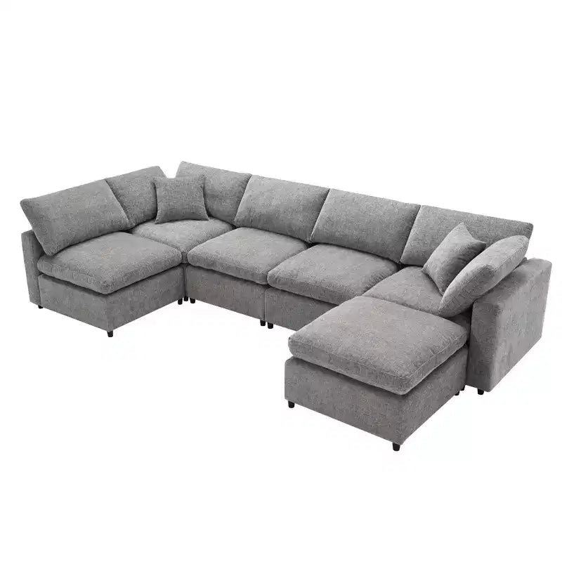 6-Piece Modular Chenille Cloud Sofa Bed with Ottoman