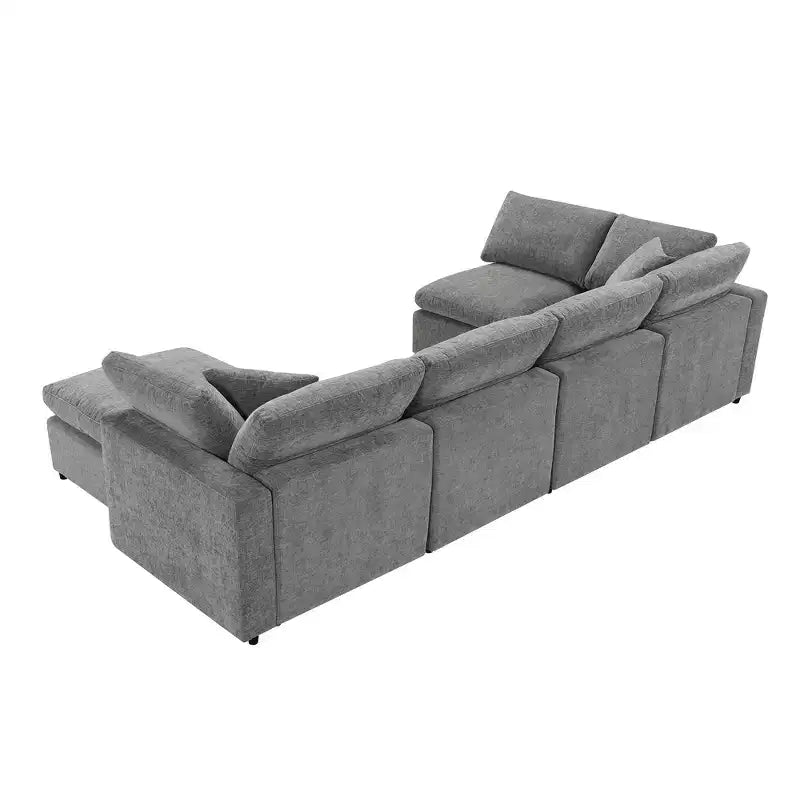 6-Piece Modular Chenille Cloud Sofa Bed with Ottoman