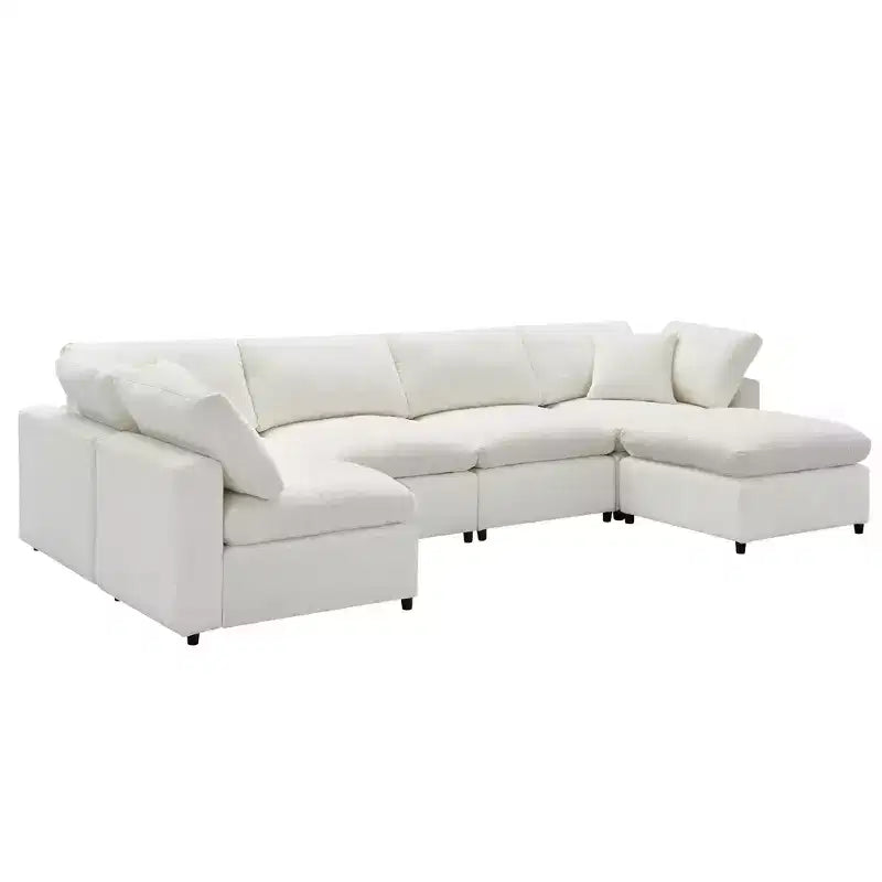6-Piece Modular Chenille Cloud Sofa Bed with Ottoman