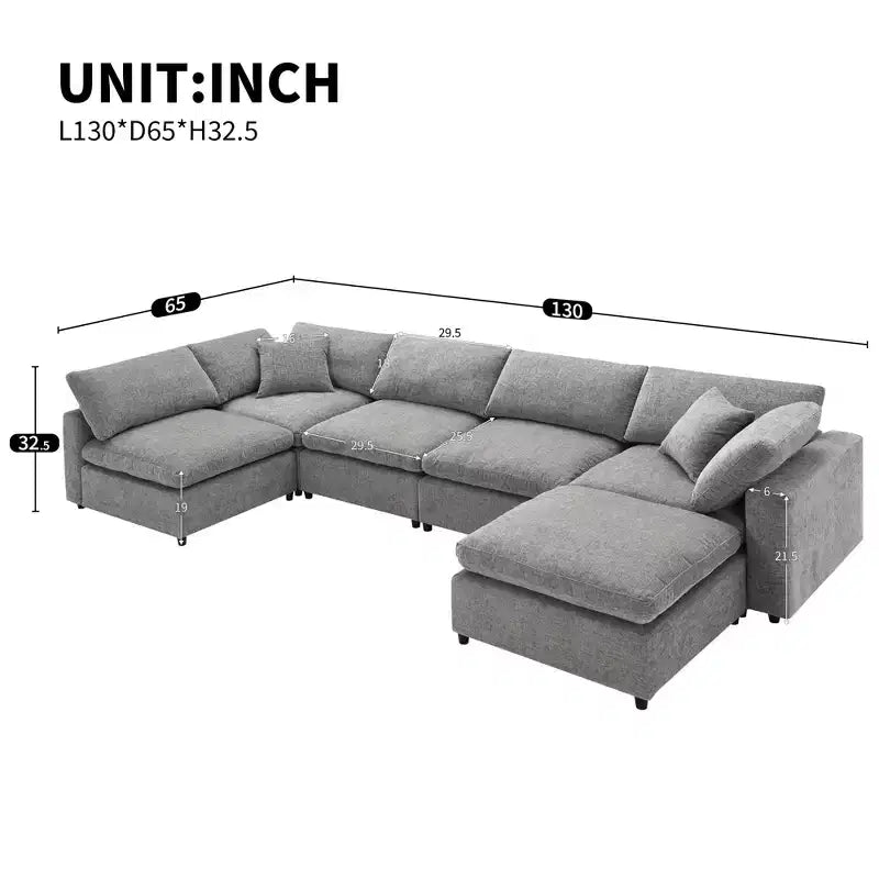 6-Piece Modular Chenille Cloud Sofa Bed with Ottoman