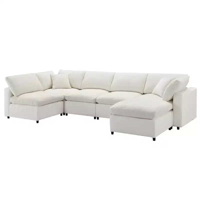 6-Piece Modular Chenille Cloud Sofa Bed with Ottoman