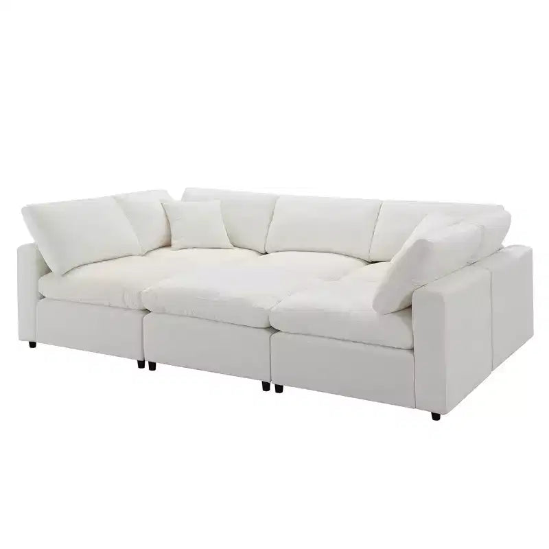 6-Piece Modular Chenille Cloud Sofa Bed with Ottoman