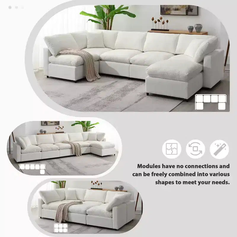 6-Piece Modular Chenille Cloud Sofa Bed with Ottoman
